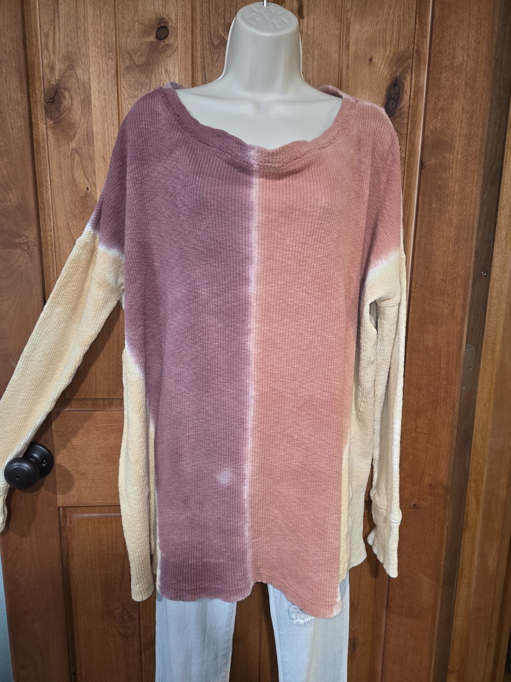 We The Free Mauve & Cream Waffle Knit Top